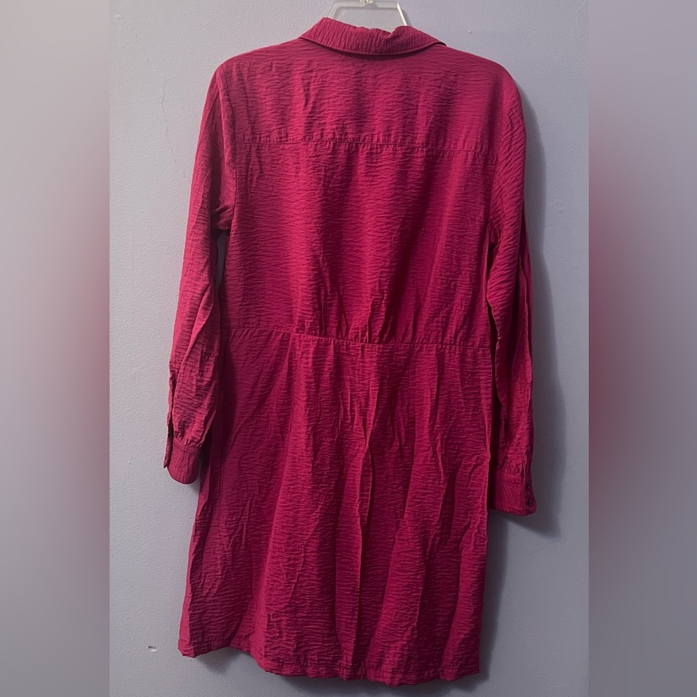 Loft Raspberry Button-Down Tie-Front Shirt Dress - image 2